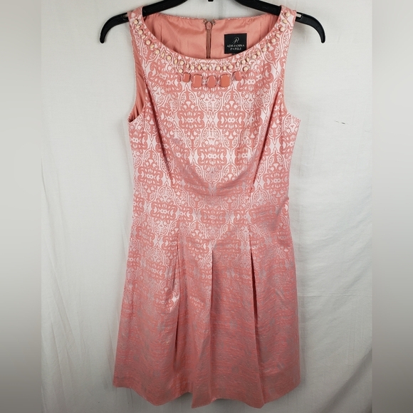 Adrianna Papell Pink Shimmering Sleeveless Jeweled Dress Sz 4 - Picture 3 of 12